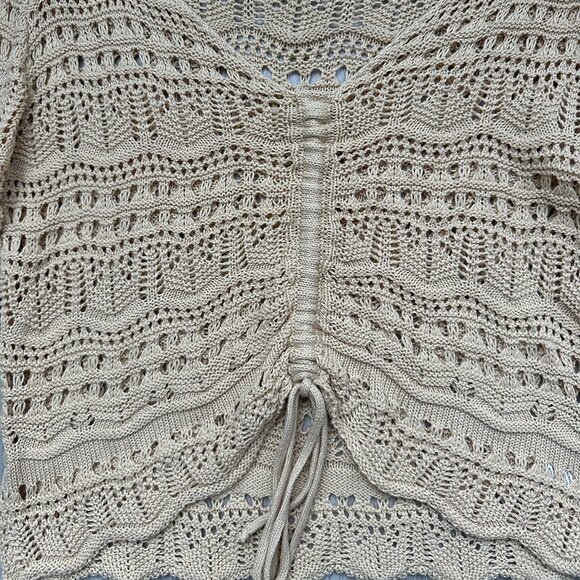 LULUS Only Yours Beige Sheer Crochet Ruched Sweater Top XS (ONLY WORN ONCE!) - Picture 7 of 8